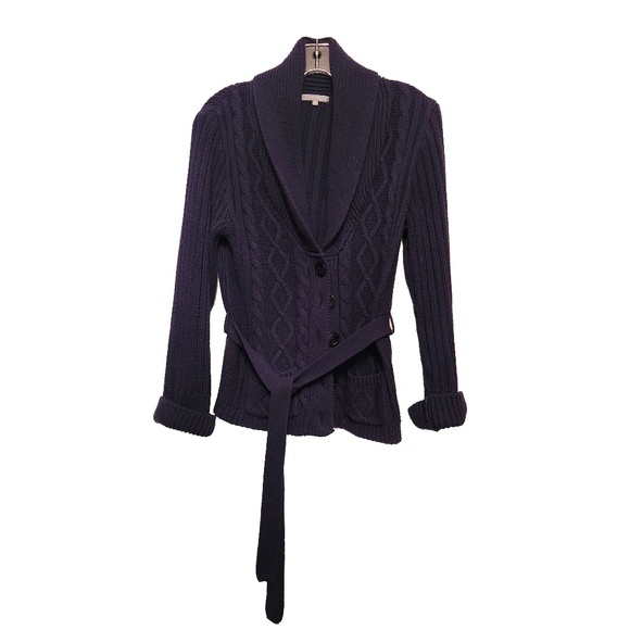 etam Women Cable Knit Blue Shawl Collar Knitted Buttoned Cardigan EU M, US S - Picture 2 of 8